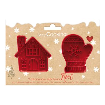 Lot de 2 découpoirs éjecteurs Noël ScrapCooking maison et moufle pour biscuits de fête | jourdefete.com