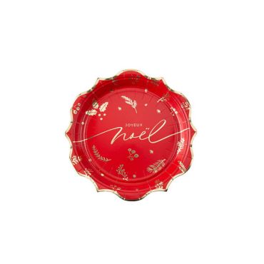 8 Assiettes Holly Christmas Rouge et Or 23 x 23 cm