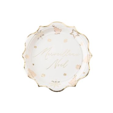 8 Assiettes Merveilleux Noël Pure Christmas Blanc et Or 23 x 23 cm