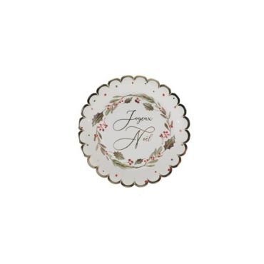 8 Assiettes Tradi Chic Blanc, Rouge, Vert et Or 23 x 23 cm