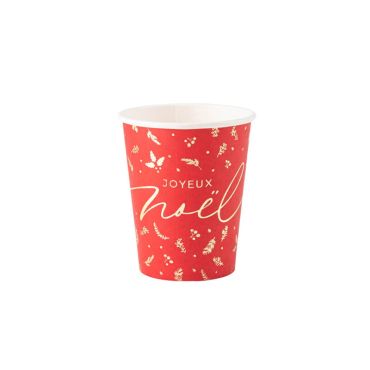 8 Gobelets Holly Christmas Rouge et Or 255 ml