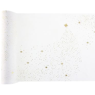 Chemin de table de Noël scintillant blanc et or 2,5 m x 28 cm | jourdefete.com