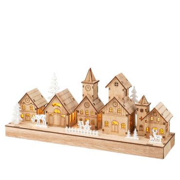 Village de Noël lumineux en bois avec LED blanc chaud | jourdefete.com