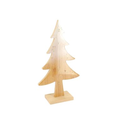Sapin décoratif en bois laqué blanc et paillettes or sur socle | jourdefete.com