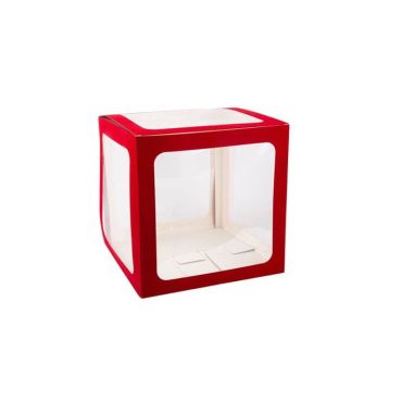 Cube à Ballons Transparent Contours Velours Rouge 30 x 30 x 30 cm