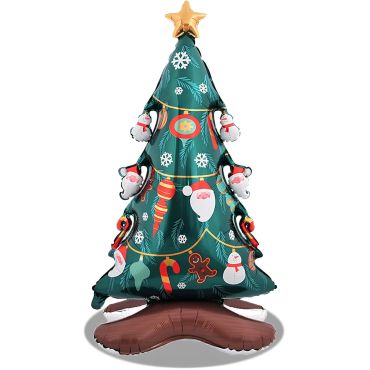 Ballon aluminium sapin de Noël sur pieds avec décorations festives | jourdefete.com