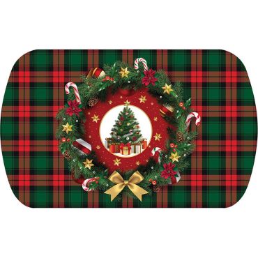 Plateau de Noël rectangulaire 39x24 cm avec motif sapin et tartan traditionnel | jourdefete.com