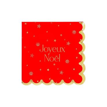 Serviettes Joyeux Noël rouge et or 33x33 cm bords festonnés Noël Enchanté | jourdefete.com