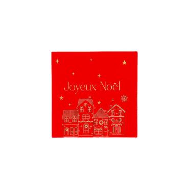 Serviettes cocktail Joyeux Noël rouge et or 24x24 cm Noël Enchanté | jourdefete.com