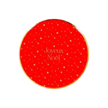 Petites assiettes carton Joyeux Noël rouge et or Ø 18 cm décor flocons dorés | jourdefete.com