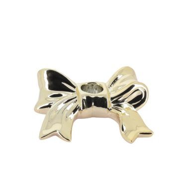 Bougeoir nœud doré en résine pour décoration de table de Noël | jourdefete.com