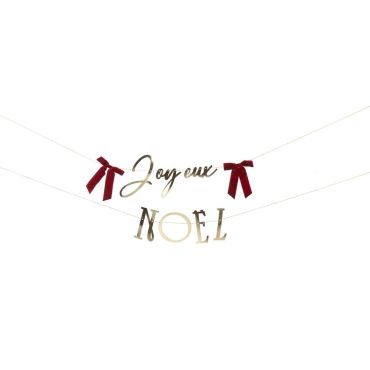 Guirlande Joyeux Noël dorée avec nœuds rouges en satin pour décoration murale de Noël | jourdefete.com