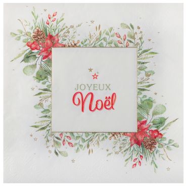 Serviettes en papier Bouquet d’Hiver Noël Enchanté avec fleurs rouges et feuillages | jourdefete.com