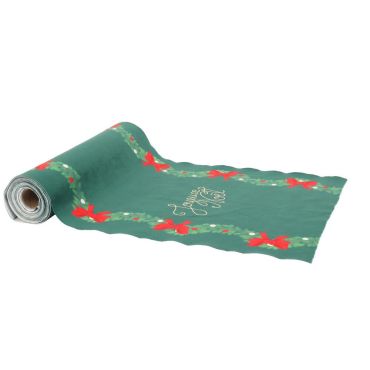 Chemin de table Noël enfantin velours vert avec inscription Joyeux Noël et décor festif | jourdefete.com