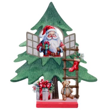 Décor enfantin Père Noël en sapin avec cadeaux et ours en peluche | jourdefete.com