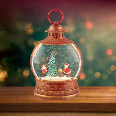 Lanterne de Noël LED rouge avec Père Noël et sapin décoratif | jourdefete.com