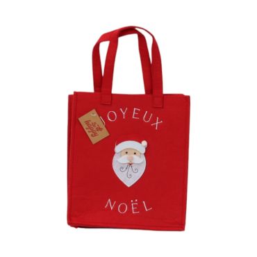 Sac en feutre rouge Joyeux Noël avec motif Père Noël | jourdefete.com