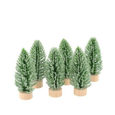 6 petits sapins décoratifs givrés sur socle en bois pour Noël | jourdefete.com