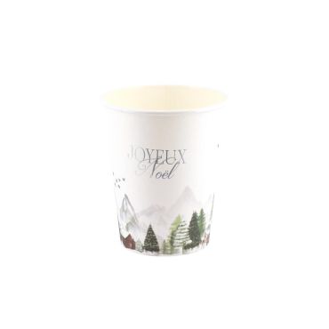 Gobelets en carton Joyeux Noël Neige Éternelle décor forêt et montagne | jourdefete.com