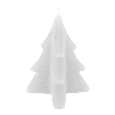 Bougie décorative en forme de sapin blanc finition rustique | jourdefete.com