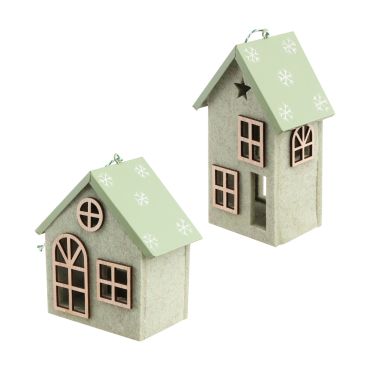 Maison en feutrine verte décorative à suspendre pour Noël | jourdefete.com