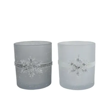 Photophore en verre flocon de neige 9,5 x 10 cm | jourdefete.com