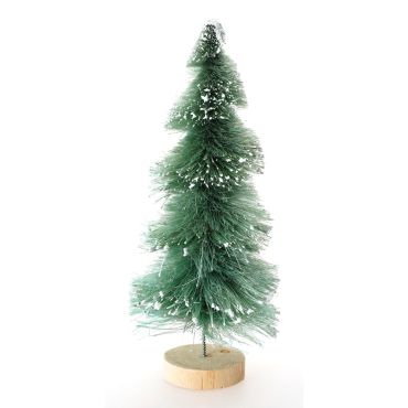 Sapin décoratif twist vert enneigé sur socle bois Ø11 cm x 25 cm | jourdefete.com