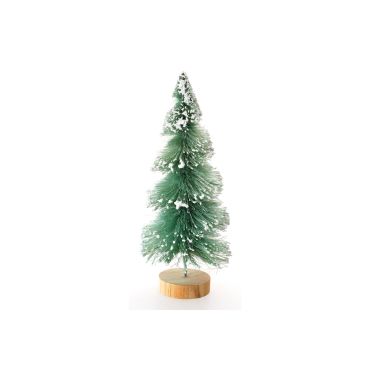 Sapin décoratif twist vert enneigé sur socle bois Ø8 cm x 18 cm | jourdefete.com