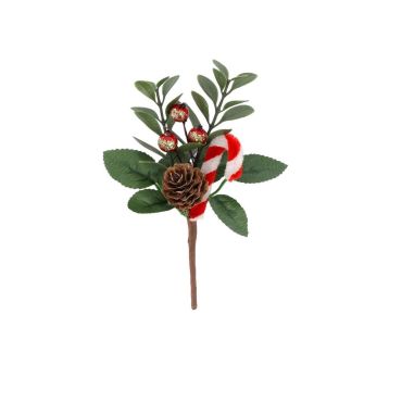 Branche de Noël sucrée rouge, blanc, vert et paillettes or – décoration festive 13 cm | jourdefete.com