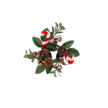 Rond de serviette Noël Gourmand rouge, blanc, vert avec cannes à sucre et pommes de pin | jourdefete.com