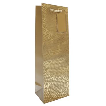 Sac cadeau bouteille doré Noël élégant 12x36x9 cm | jourdefete.com