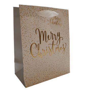 Sac cadeau blanc et or Merry Christmas chic 18x23x10 cm | jourdefete.com