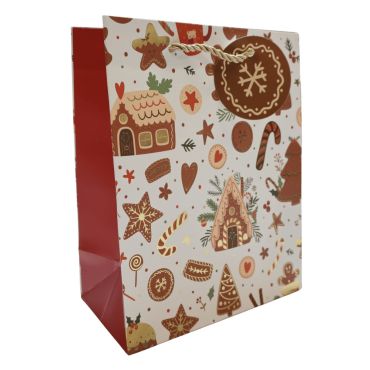 Sac cadeau de Noël Maison pain d'épices avec motifs biscuits et sucreries | jourdefete.com