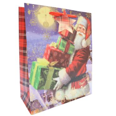 Sac cadeau de Noël avec Père Noël et paquets cadeaux 26x32x12 cm | jourdefete.com