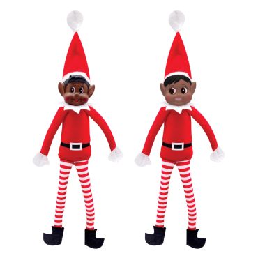 Lutin farceur de Noël africain 38 cm, bonnet rouge et collants rayés – fille/garçon | jourdefete.com