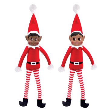 Lutin farceur de Noël asiatique 38 cm, tenue rouge et jambes rayées – fille/garçon | jourdefete.com