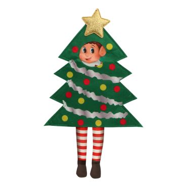 Déguisement sapin de Noël pour lutin farceur, feutrine verte avec étoile dorée et guirlandes | jourdefete.com