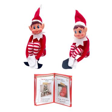 Lutin farceur de Noël avec livret de 24 farces, lutin rouge et blanc 38 cm | jourdefete.com