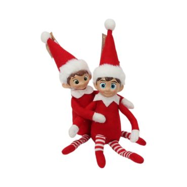 Lutins farceurs de Noël Saperli et Popette en tenue rouge et blanche assis ensemble | jourdefete.com