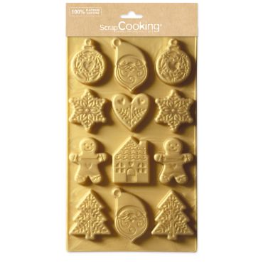 Moule silicone biscuits de Noël ScrapCooking avec formes festives (sapin, bonhomme pain d’épices, maison, étoile) | jourdefete.com