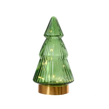 Sapin lumineux en verre vert LED blanc chaud H19,5cm | jourdefete.com