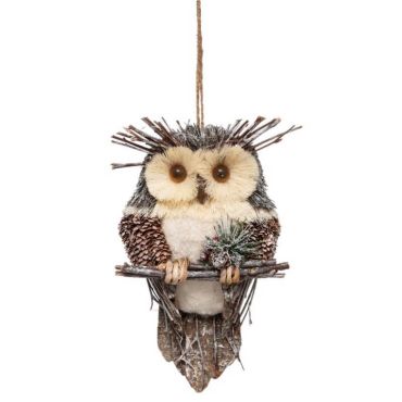 hibou sur branche en paille décoration de noël 28 cm | jourdefete.com