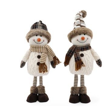 Bonhomme de Neige décoratif en tissu avec bonnet et écharpe marron – Modèle aléatoire | jourdefete.com
