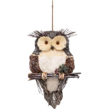 hibou sur branche en paille décoration de noël 50 cm | jourdefete.com