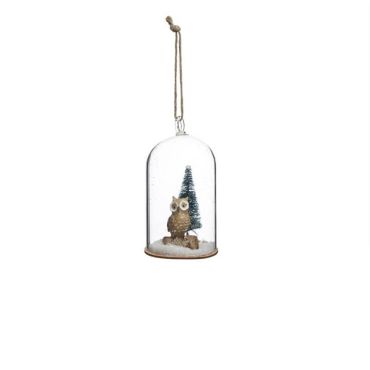 suspension hibou sous cloche en verre de 12 cm | jourdefete.com