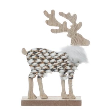 renne en bois à poser avec pelage marron et blanc | jourdefete.com