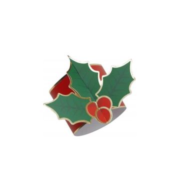 8 ronds de serviettes feuille de houx en carton pour Noël
