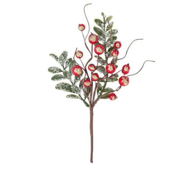 branche de baies rouges avec paillettes dorées de 21 cm | jourdefete.com