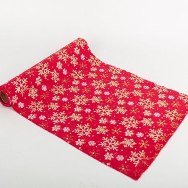 chemin de table velours rouge et paillettes or flocons de noël | jourdefete.com