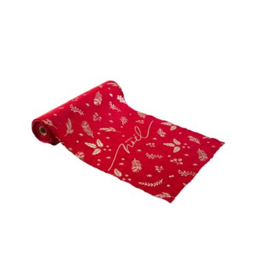 Chemin de Table Joyeux Noël Holly Christmas Velours Rouge et Or 28cm x 3m